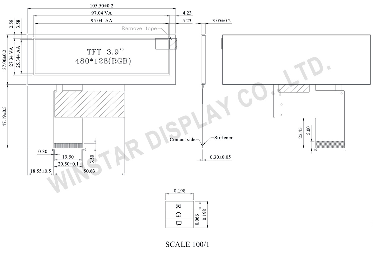 WF39BTLASDNN0 - 3.9 Bar Type Color TFT - Winstar Display