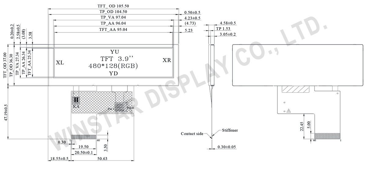 WF39BTLASDNT0 - 3.9" Stretched Bar LCD Display with Resistive Touch Panel - Winstar Display