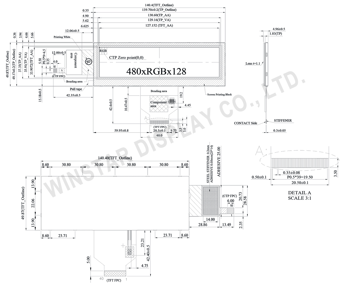 5.2-inch Bar-Type TFT Touch Display with PCAP and High Brightness (CYTMA-568) - WF52ASLASDNG0