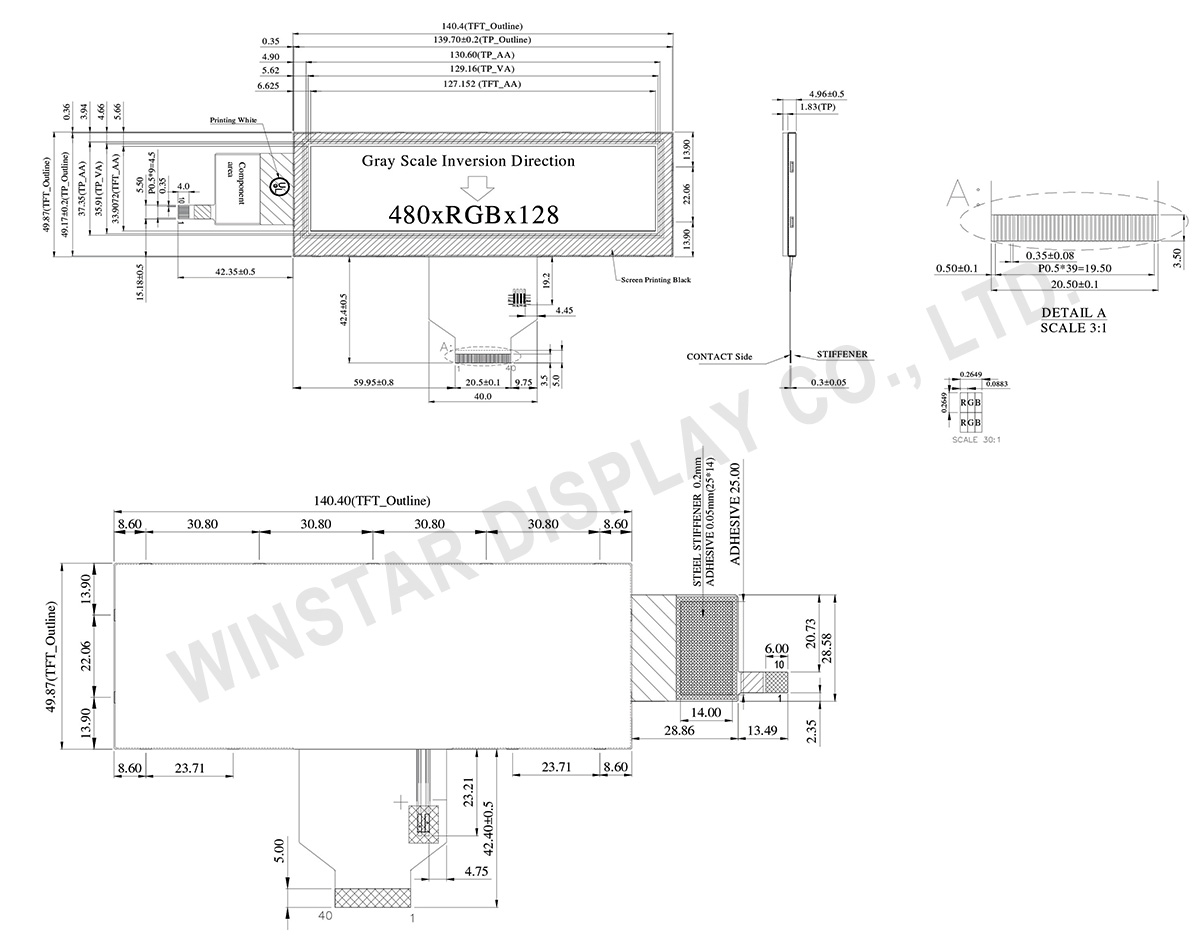 5.2 inch Bar TFT Display with CTP - WF52ASLASDNGA