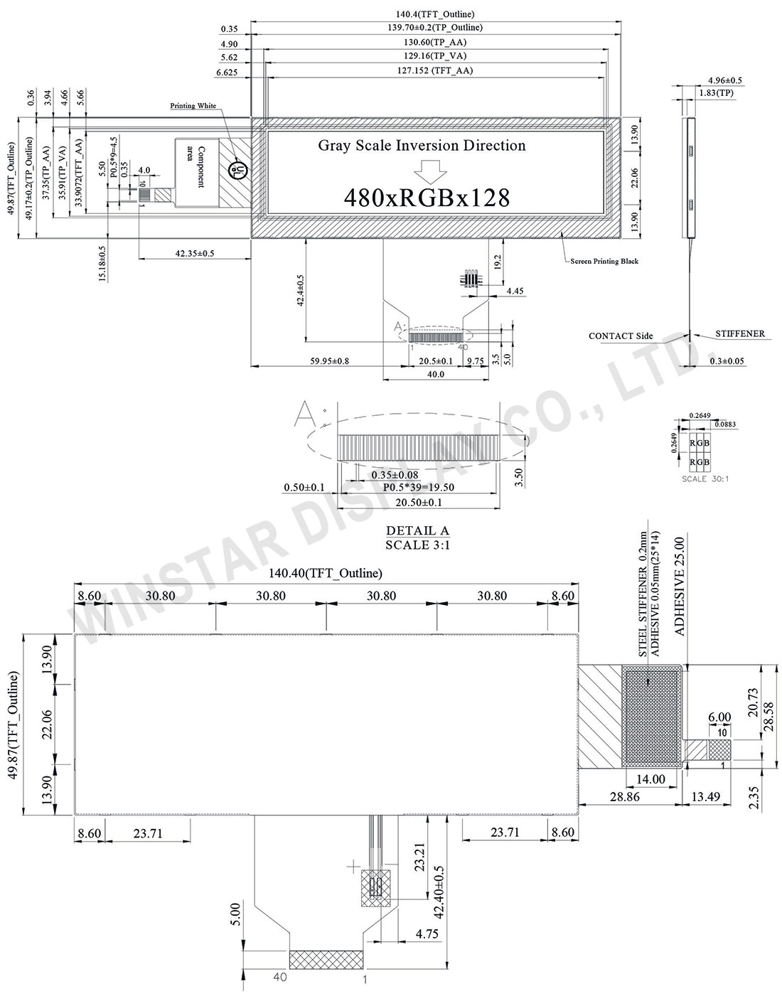 Winstar 5.2 inch Stretched Bar LCD Display Module with Capacitive Touch Panel