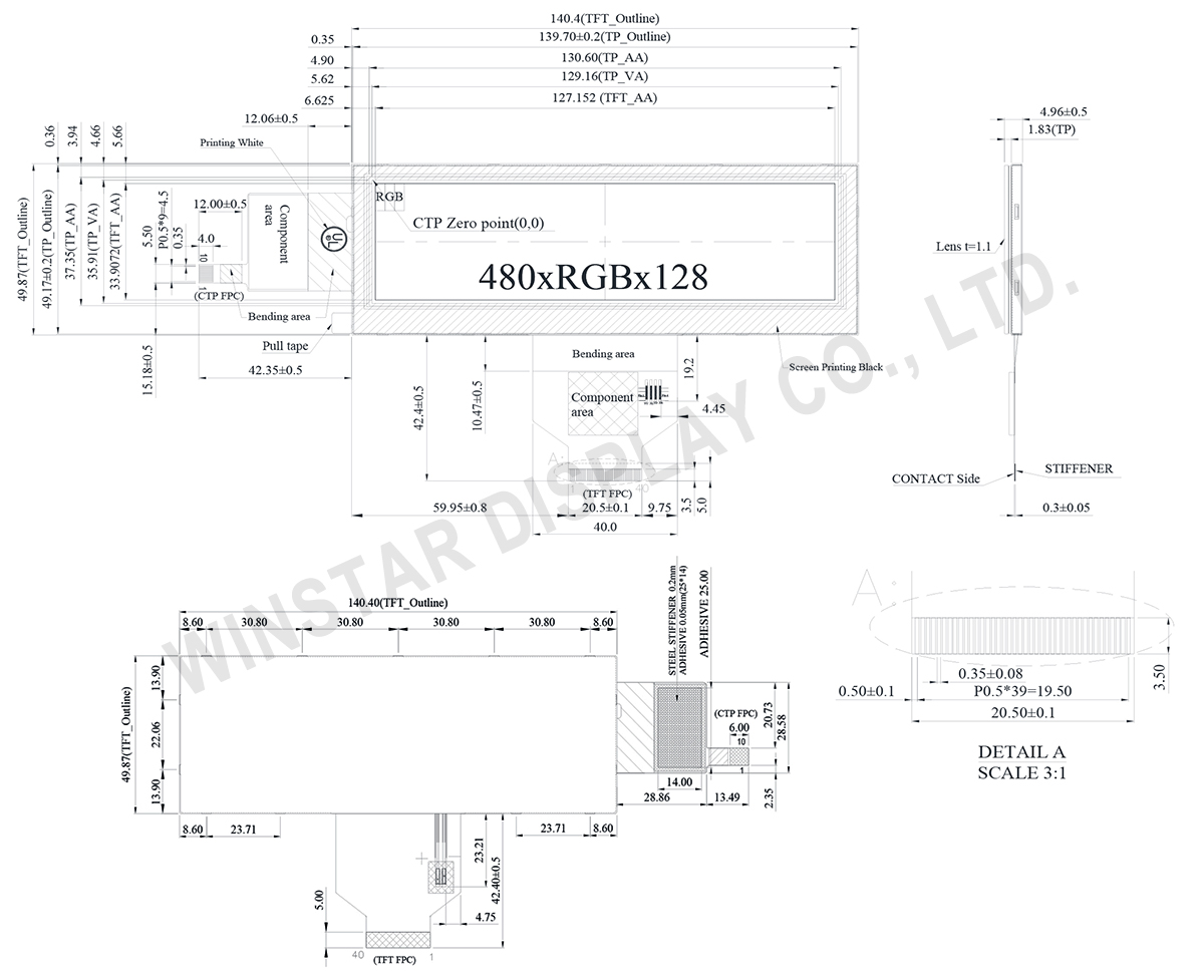Winstar 5.2 inch Stretched Bar LCD Display Module with Capacitive Touch Panel - WF52ATLASDNG0