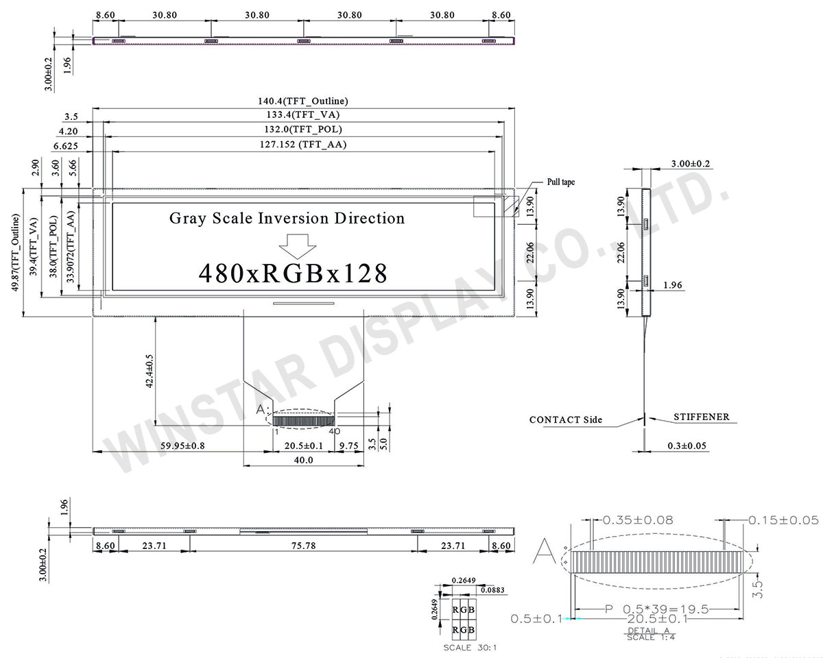 5.2 inch Color Stretched Bar LCD Display Module - WF52ATLASDNN0