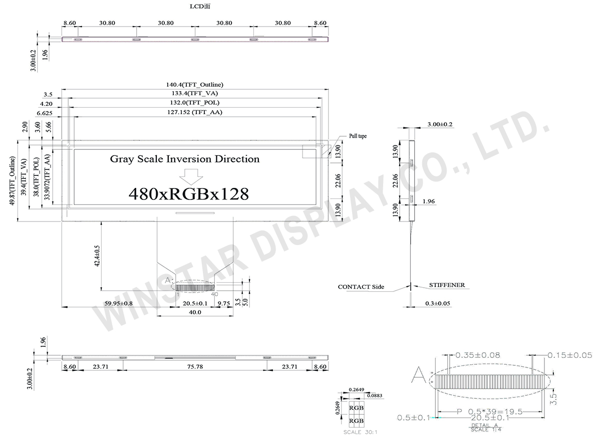 5.2 inch Color Stretched Bar LCD Display Module - WF52ATLASDNN0