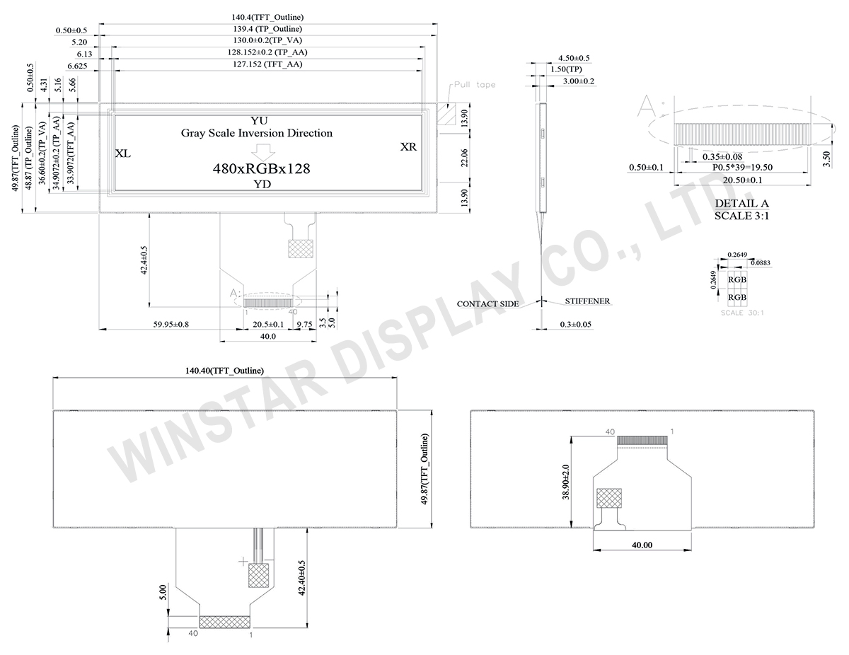 5.2 inch Stretched Bar LCD Display Module with Wider Viewing Angle (Resistive Touch Panel) - WF52ATLASDNT0