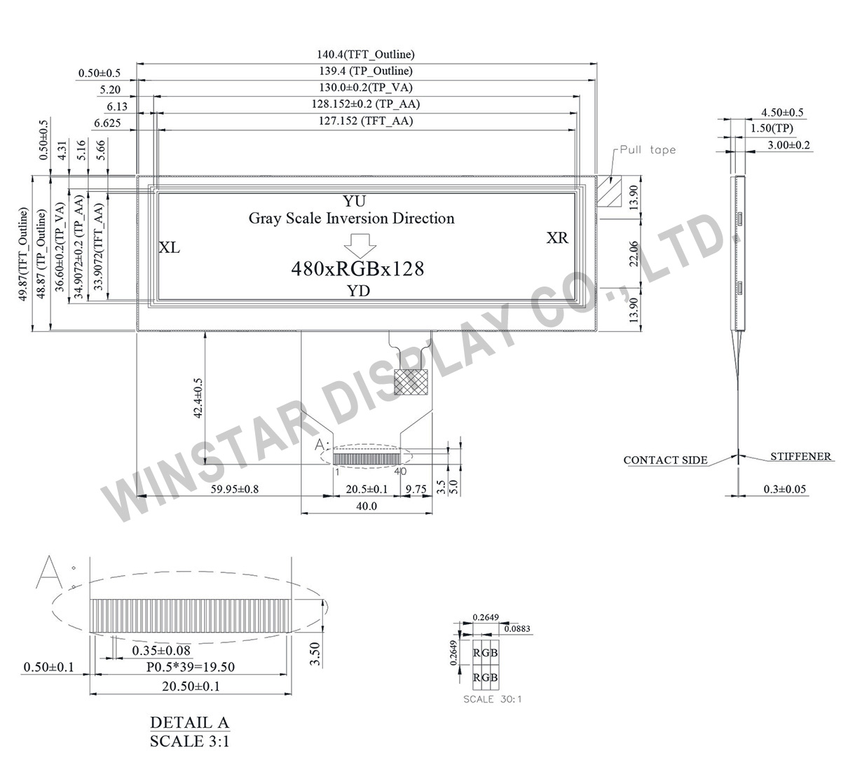 5.2 inch Stretched Bar LCD Display Module with Wider Viewing Angle (Resistive Touch Panel) - WF52ATLASDNT0