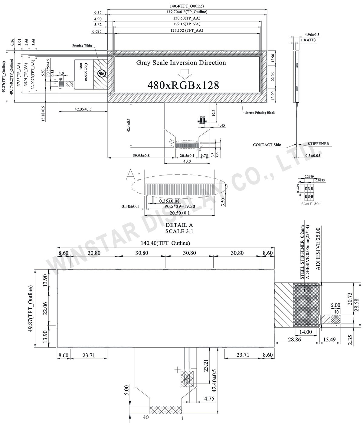 5.2" Bar Type TFT LCD with Wider Viewing Angle (PCAP) - WF52ATZASDNG0