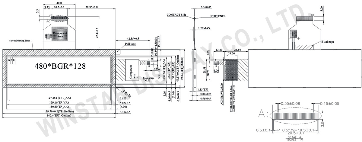 5.2" 480x128 Top View Direction Stretched Bar PCAP TFT LCD - WF52BTIASDNG0