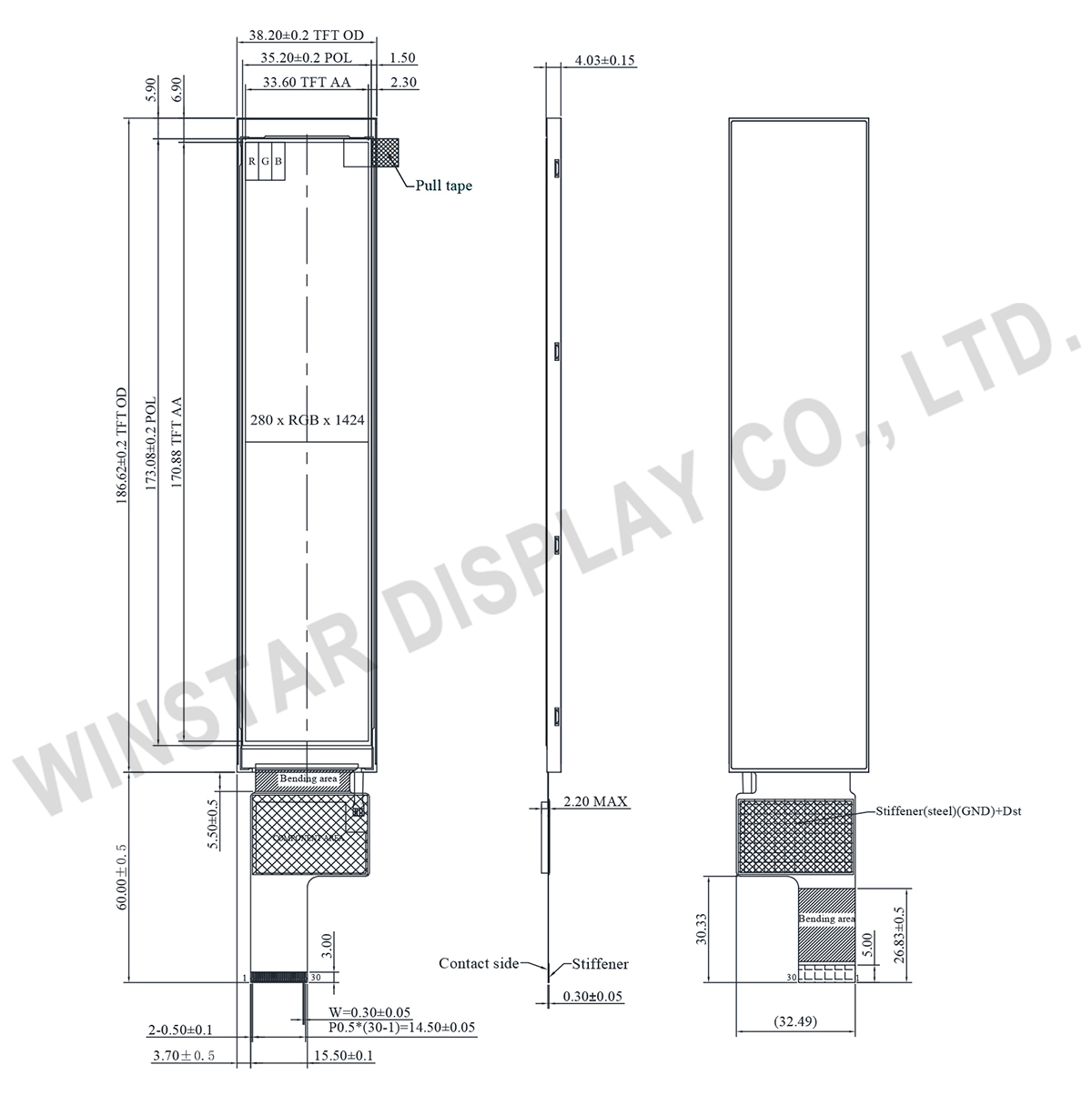280x1424 Display 7-inch  Bar Type IPS TFT-LCD - WF70C9TYAB4MNN0