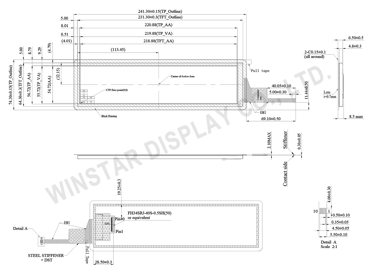 480x1920 8.8-inch Bar Type IPS TFT-LCD with PCAP Touch - WF88BTYA8MNG10