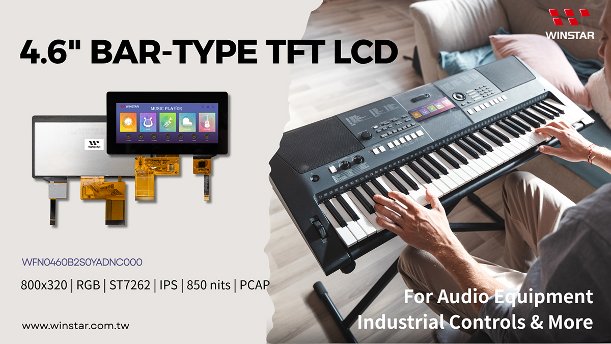 4.6-inch Bar-Tyype TFT LCD : For Audio Equipment Industrial Controls & More - WFN0460B2S0YADNC000