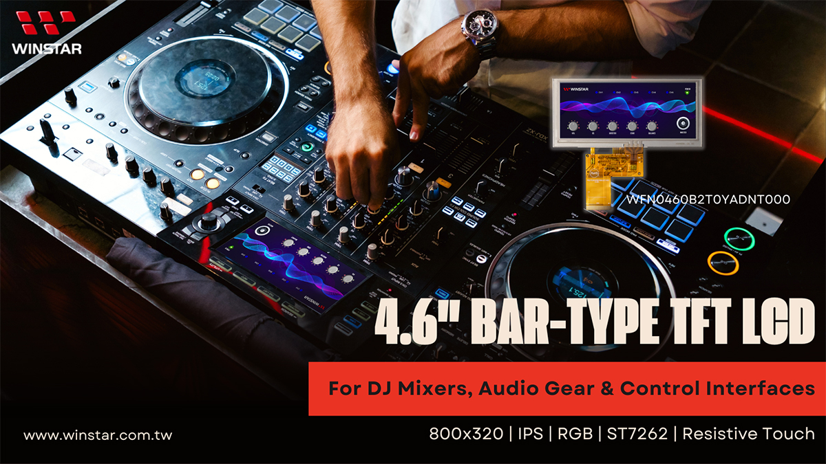 4.6-inch Bar-Type TFT LCD for DJ Mixers, Audio Gear & Control Interface - WFN0460B2T0YADNT000