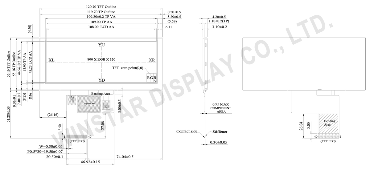 4.6-inch 800x320 Bar Type IPS TFT Display with Resistive Touch - WFN0460B2T0YADNT000
