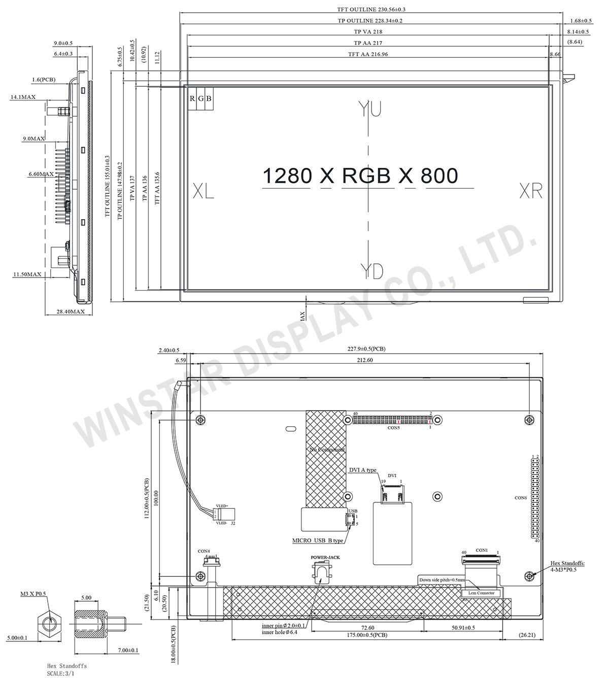 10.1 inch HDMI LCD, 10.1 TFT Display, 10 TFT Display, 10.1-inch HDMI TFT Display with High Brightness, IPS Panel, and Resistive Touch - WF101LSYFPLHTV
