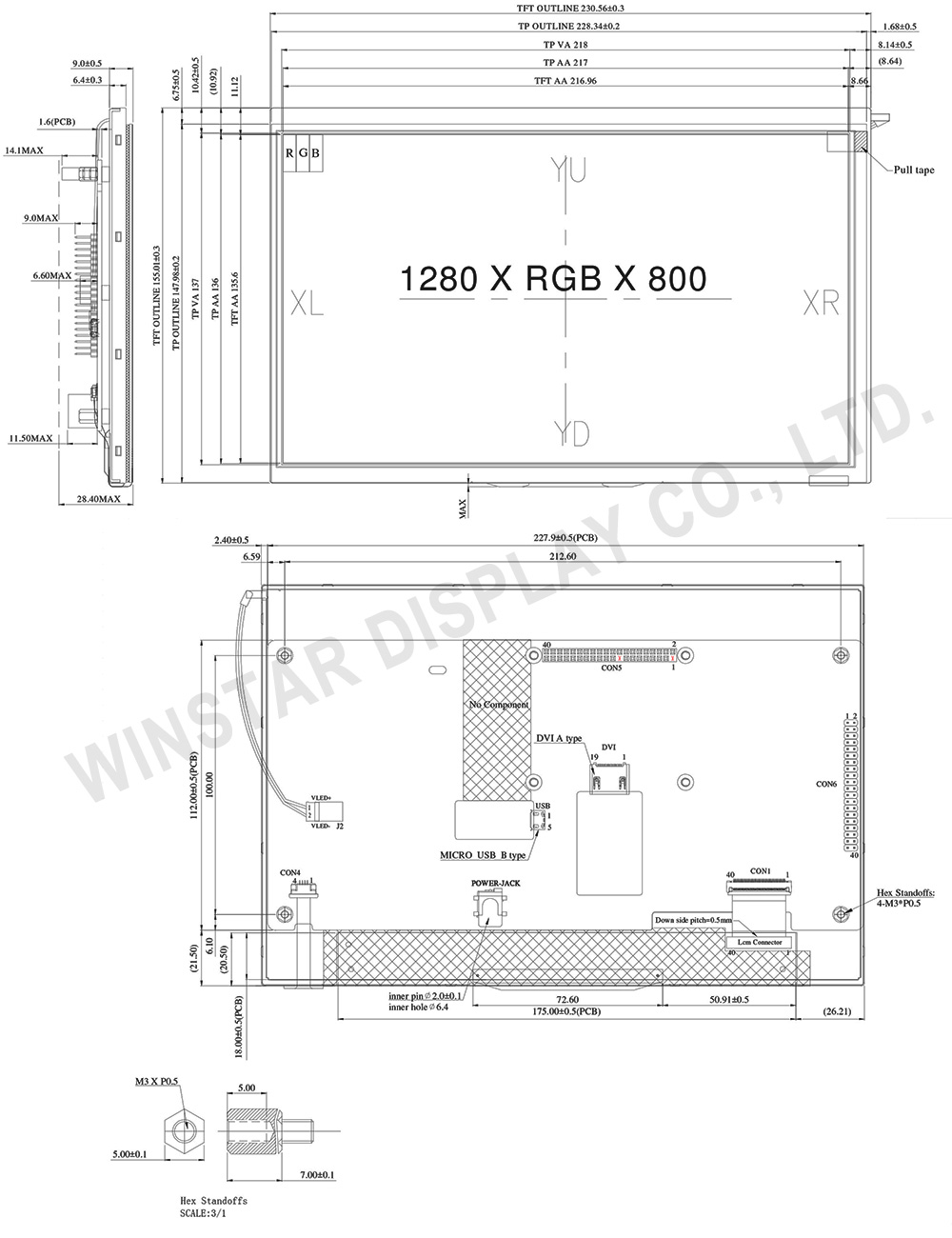 10.1" HDMI Interface IPS TFT-LCD (RTP), 10.1 inch TFT LCD, 10.1" TFT Display - WF101LSYFPLHTV