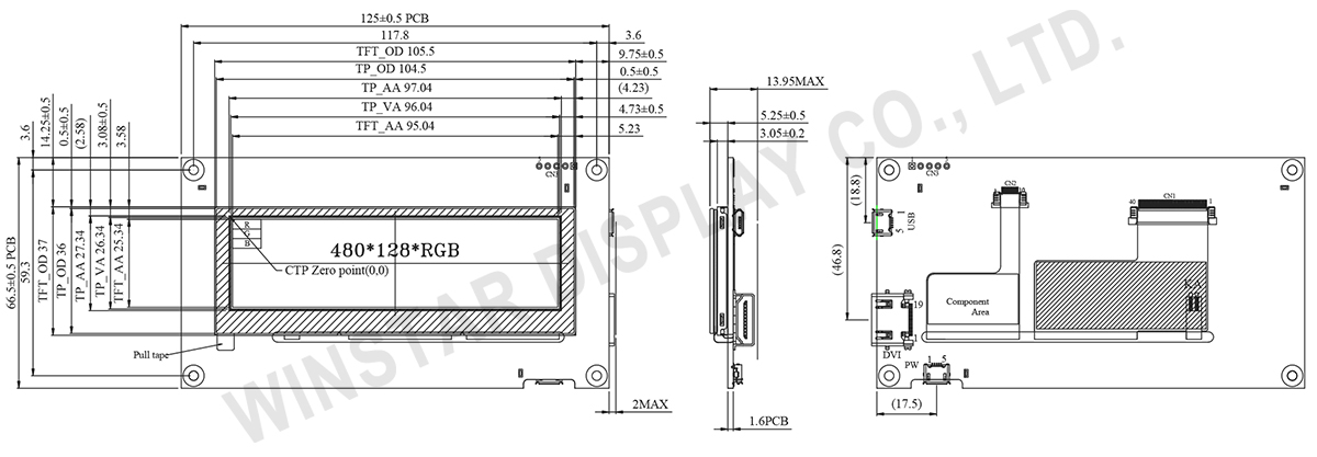 3.9 inch 480x128 Bar Type Touch TFT Display For HDMI Signal - WF39DTLFSDHG0