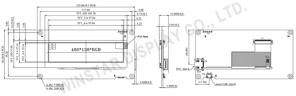 3.9 inch 480x128 For HDMI Signal Bar Type TFT Display - WF39DTLFSDHN0