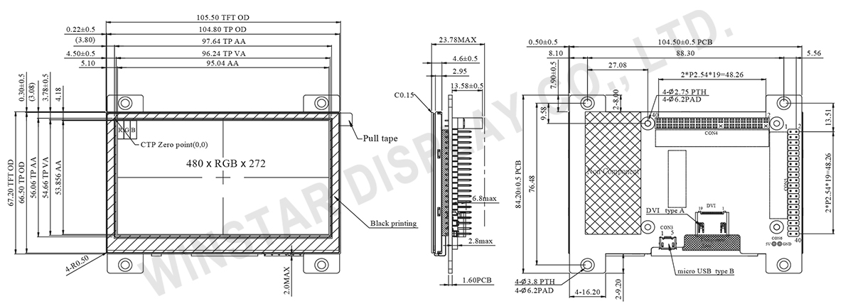 4.3-inch HDMI TFT LCD Module with Capacitive Touch Panel - WF43WSYFEDHGV