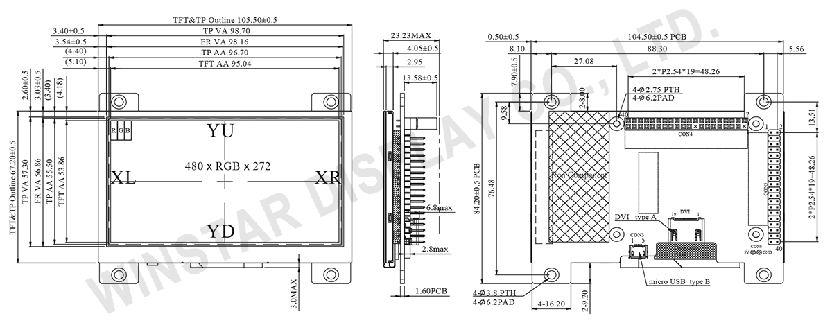 4.3-inch High Brightness TFT Display with Resistive Touch Screen for HDMI Signal - WF43WSYFEDHTV