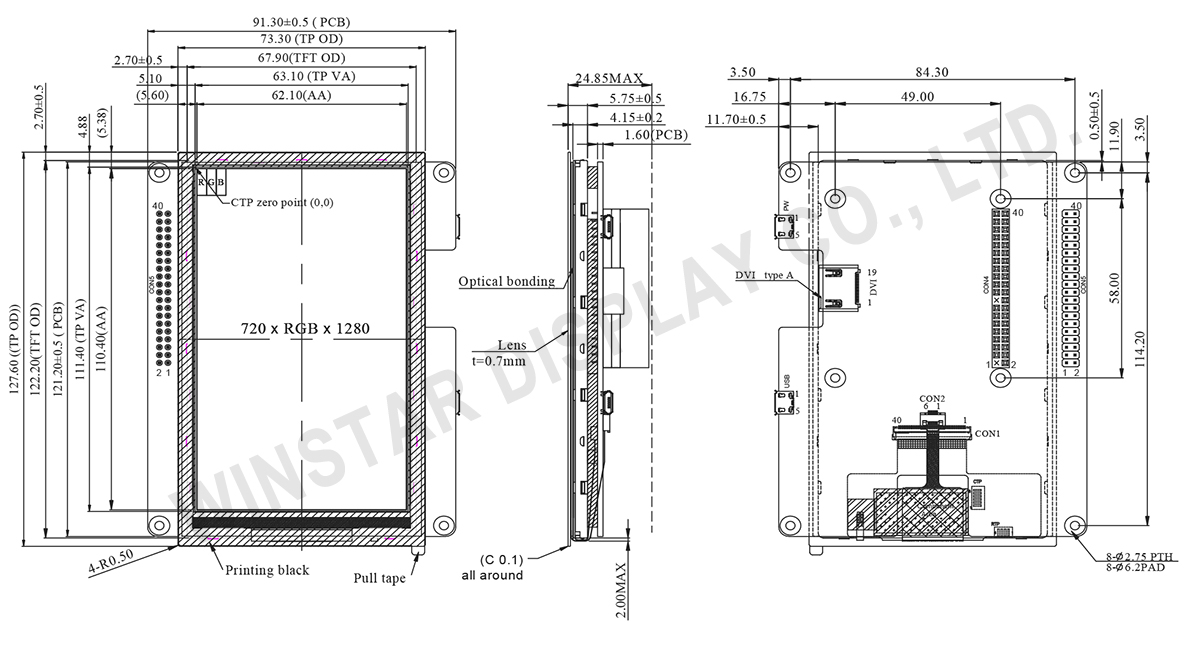 720x1280 Display, 5-inch 720x1280 HDMI TFT LCD Display with OCA PCAP Technology - WF50DSYF3MHG1V