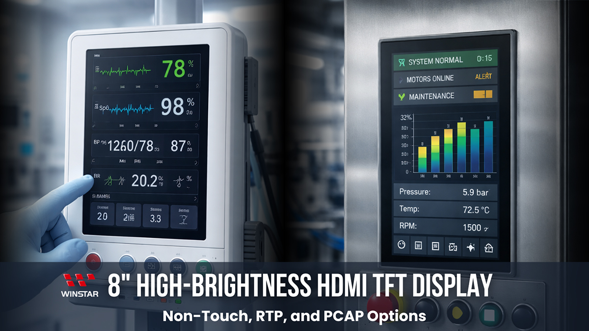 8-inch High-Brightness HDMI TFT Display | Non-Touch, RTP, and PCAP Options