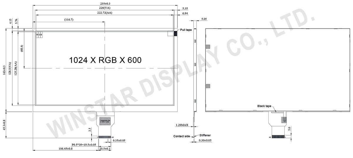10.1-inch 1024x600 High Brightness LVDS IPS TFT Display - WF101JSYAHLNN0