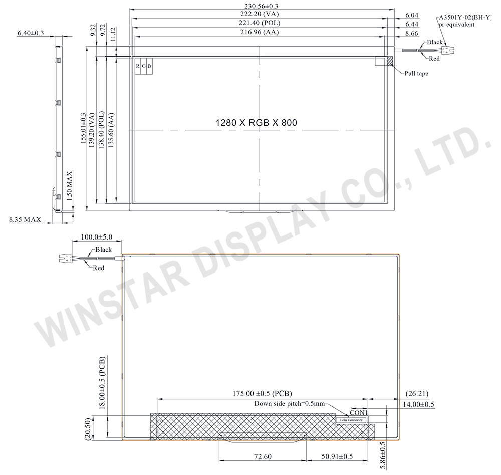 10.1-inch 1280x800 High Brightness IPS TFT Display with Wide Temperature - WF101LSWAPLNN0