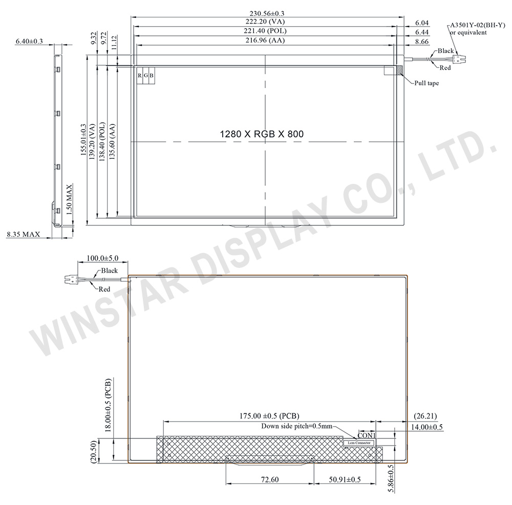 10.1-inch 1280x800 High Brightness IPS TFT Display with Wide Temperature - WF101LSWAPLNN0