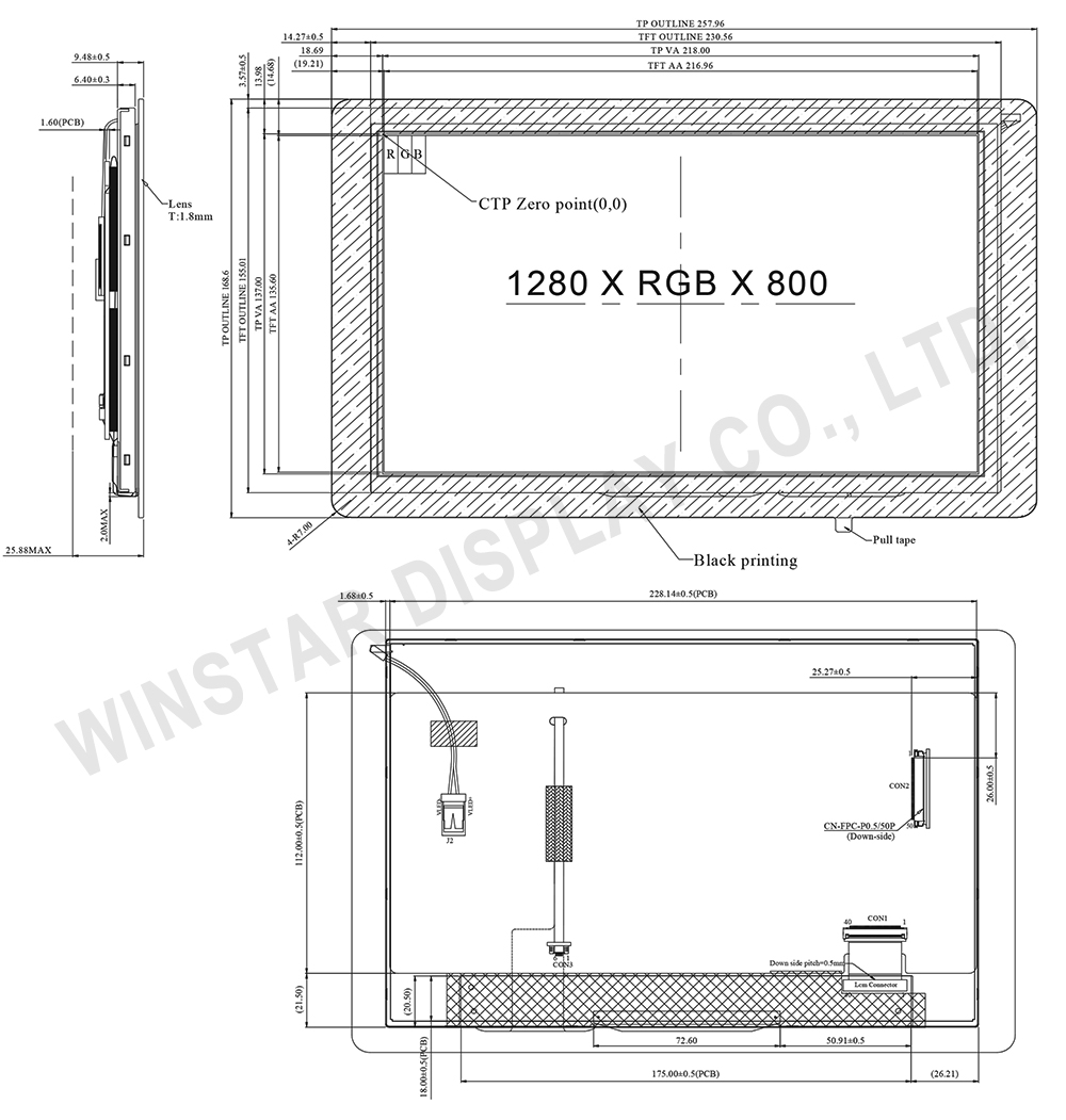 10.1 inch IPS TFT LCD Display with PCAP Touch and Integrated Power Board - WF101LSYJPLNG0