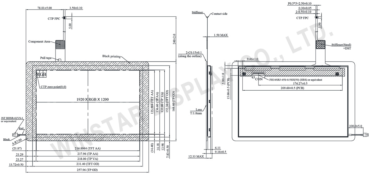 10.1 TFT LCD Display with High Resolution, Brilliant Brightness, and PCAP Touch - WF101NSYA4LNG0