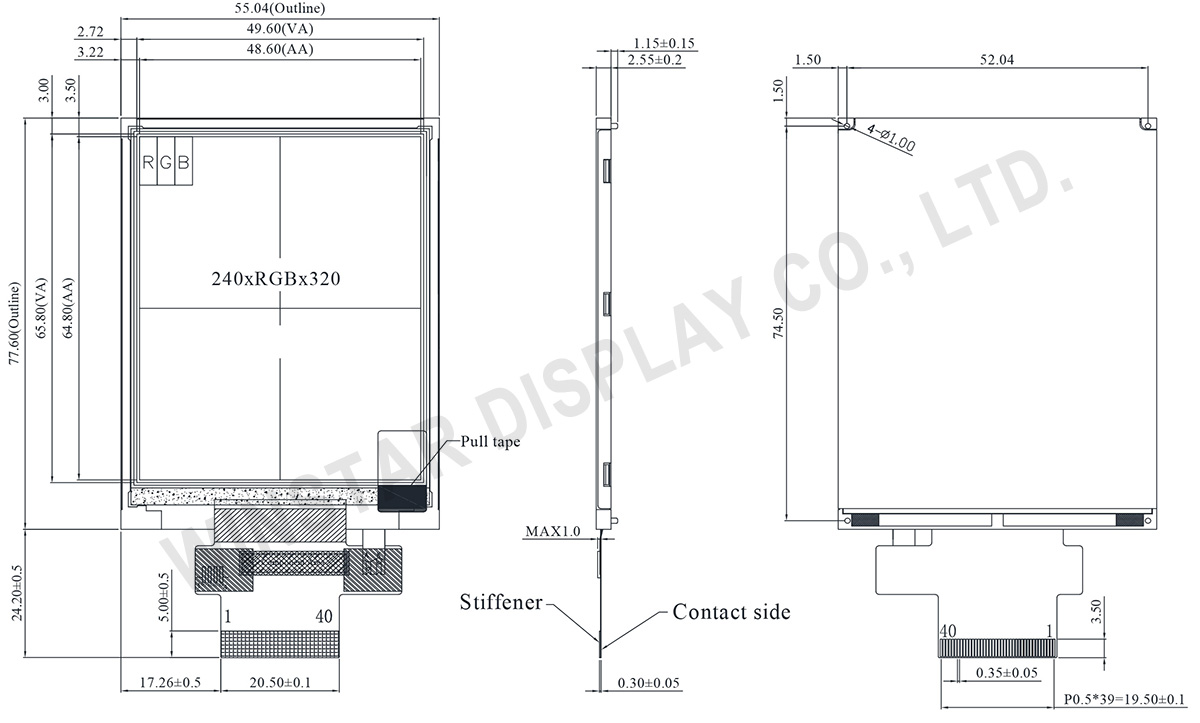 3.2 inch High Brightness 240x320 TFT Module - WF32DSLAJDNN0