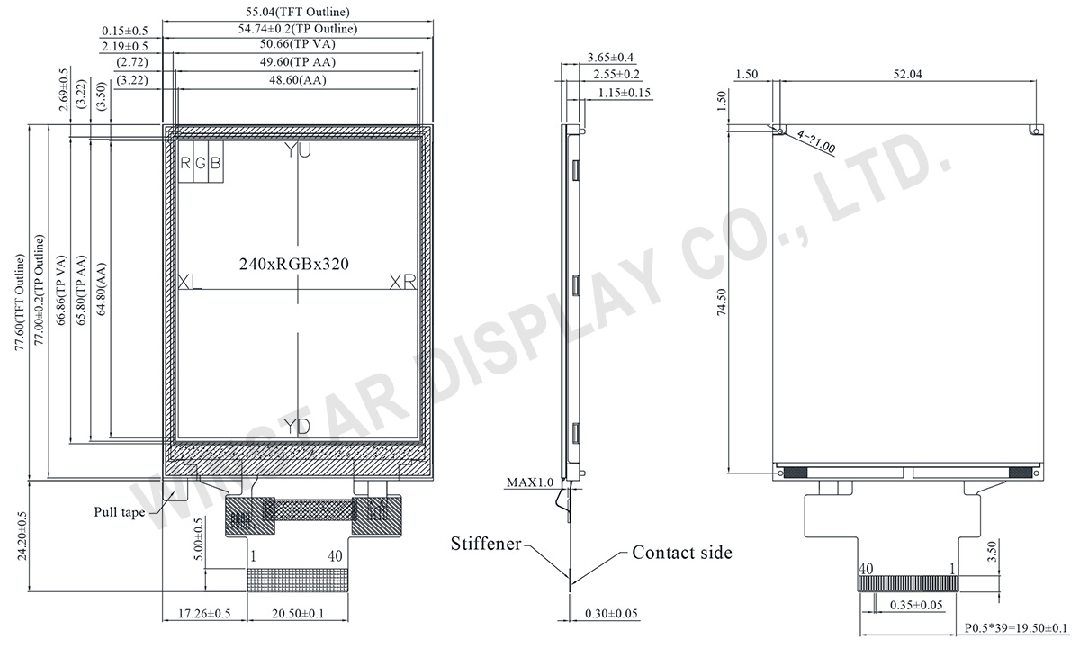 3.2 inch High Brightness 240x320 TFT Module with Resistive Touch Panel - WF32DSLAJDNT0