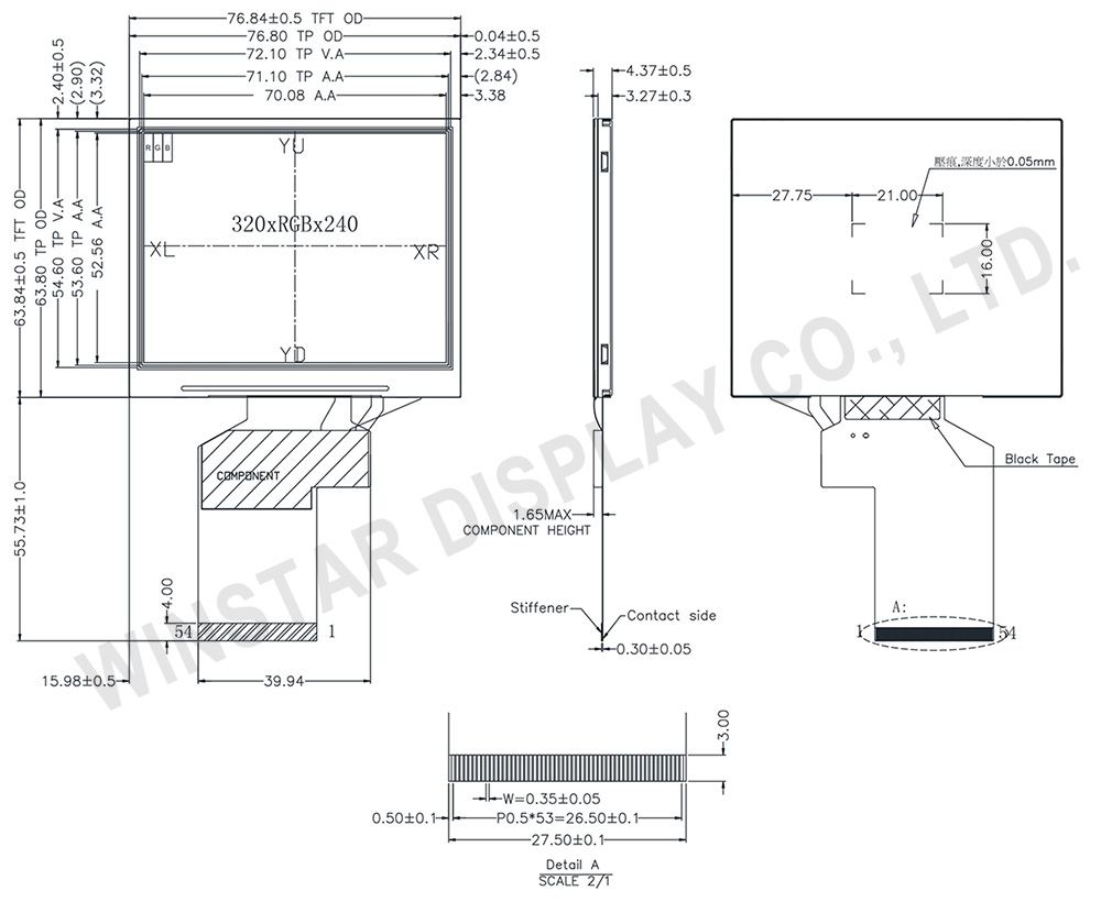 3.5-inch High Brightness Resistive Touchscreen TFT LCD Display with IPS Technology - WF35XSYACDNT0