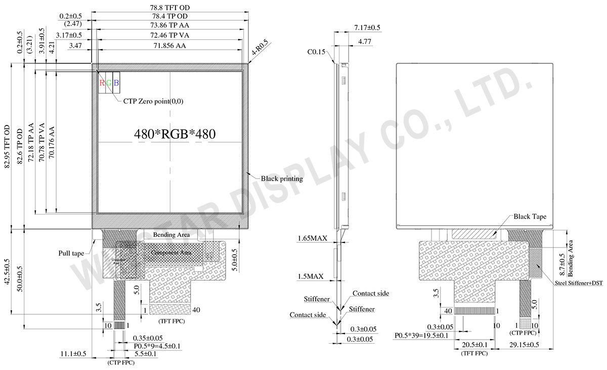 Square LCD Display, Square LCD Panel, Square TFT Display with PCAP - WF40ESWAA6DNG0