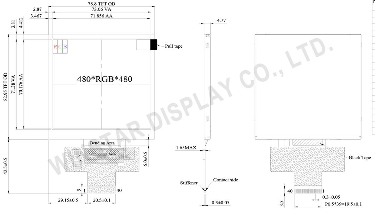 4 inch 480x480 High Brightness, Wide Temperature IPS TFT Display - WF40ESWAA6DNN0