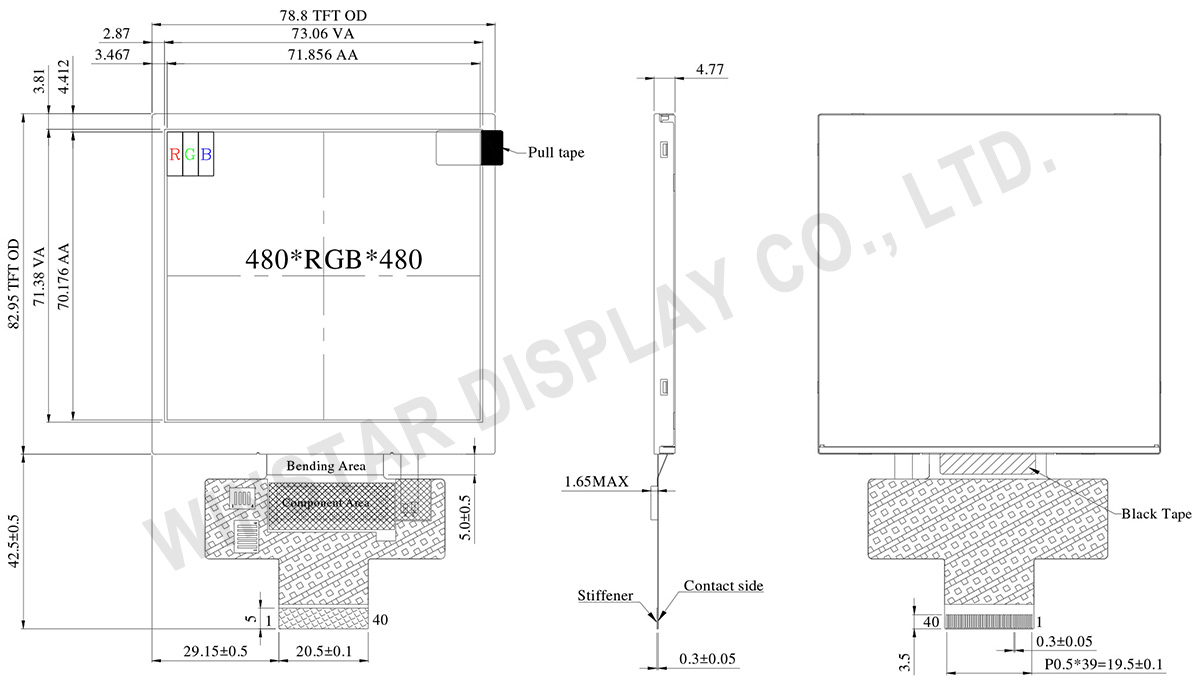 4 inch 480x480 High Brightness, Wide Temperature IPS TFT Display  - WF40ESWAA6DNN0