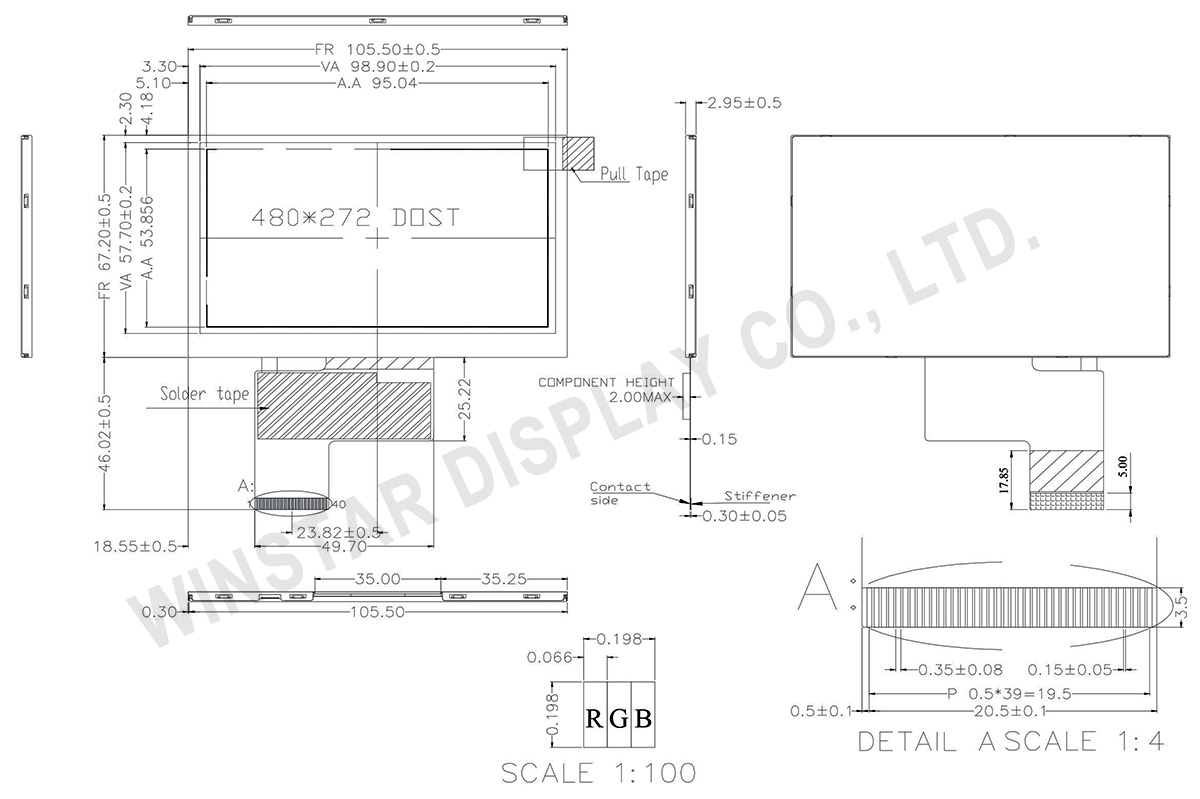 Sunlight Viewable Display, Sunlight Viewable TFT Display 4.3 inch - WF43GSIAEDNN0