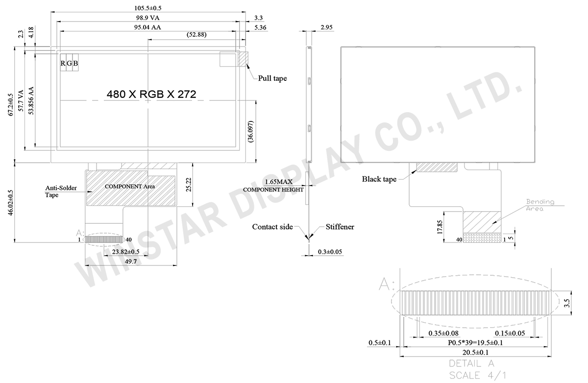 Sunlight Readable TFT,  Sunlight Readable LCD Module, Sunlight Readable LCD, Sunlight LCD - WF43VSIAEDNN0