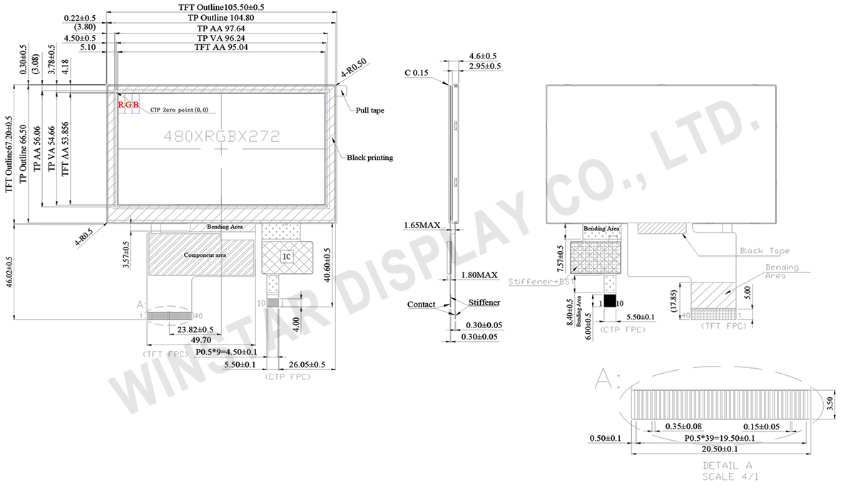 4.3 inch High Brightness TFT Display - WF43VSZAEDNGA