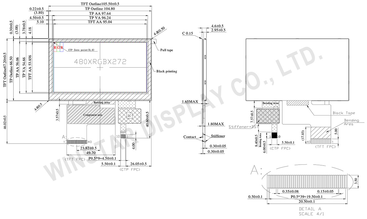 4.3" High Brightness TFT Display - WF43VSZAEDNGA