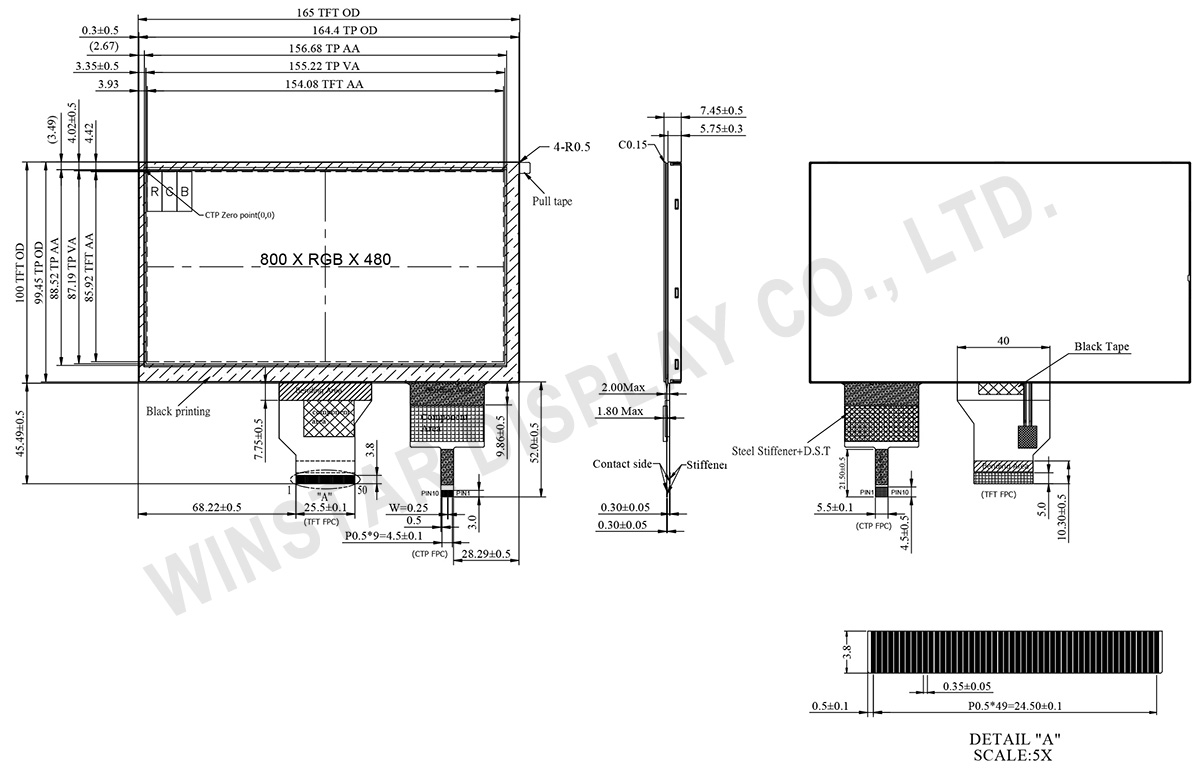 7"  High Brightness PCAP TFT Display - WF70A2SIAGDNGA