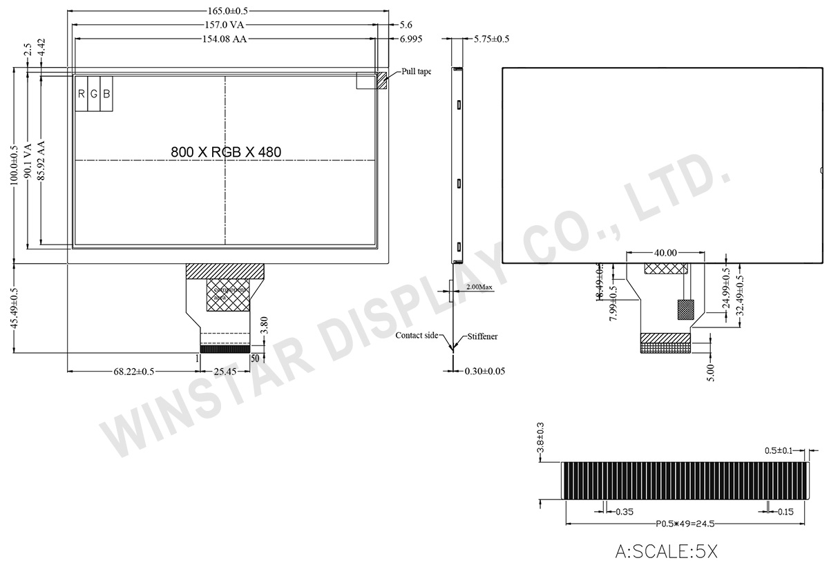 7 inch Sunlight Readable Displays TFT - WF70A2SIAGDNN0