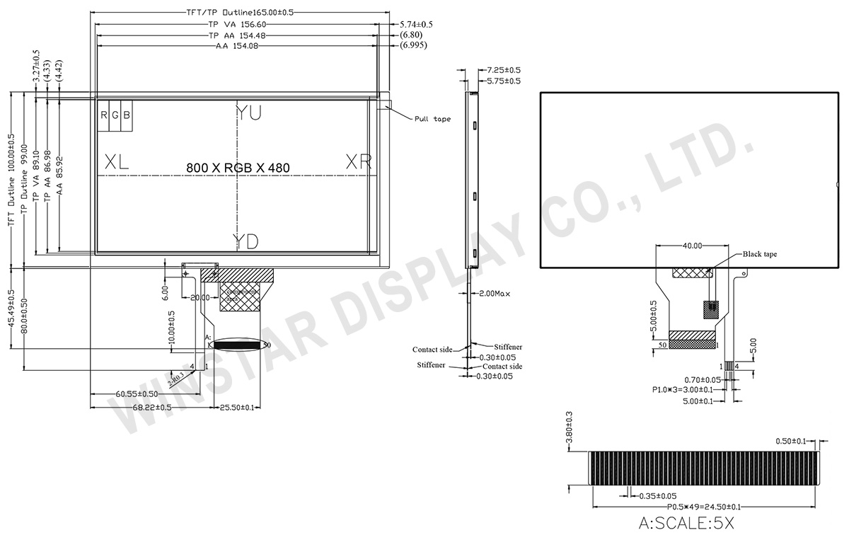 7"  High Brightness RTP TFT Display - WF70A2SIAGDNT0