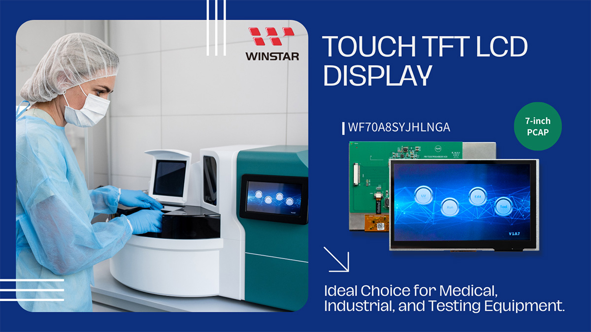 WF70A8SYJHLNGA - この7インチの高輝度TFTディスプレイは、スマートホームアプライアンス、医療機器、産業制御デバイス、計測器、電子ピアノの楽譜ディスプレイなど、さまざまなアプリケーションに理想的な選択肢です。