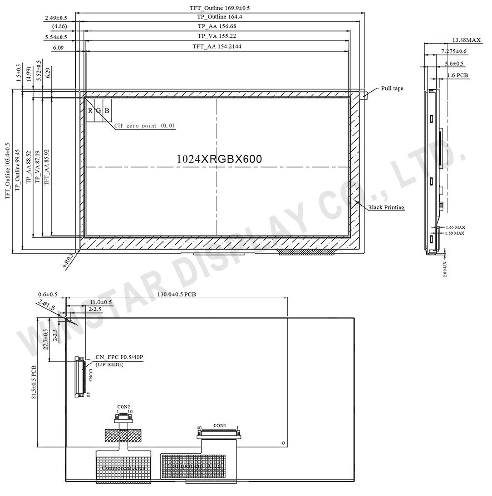 7-inch IPS TFT Display with LVDS, PCAP Touch and Power Board - WF70A8SYJHLNGA
