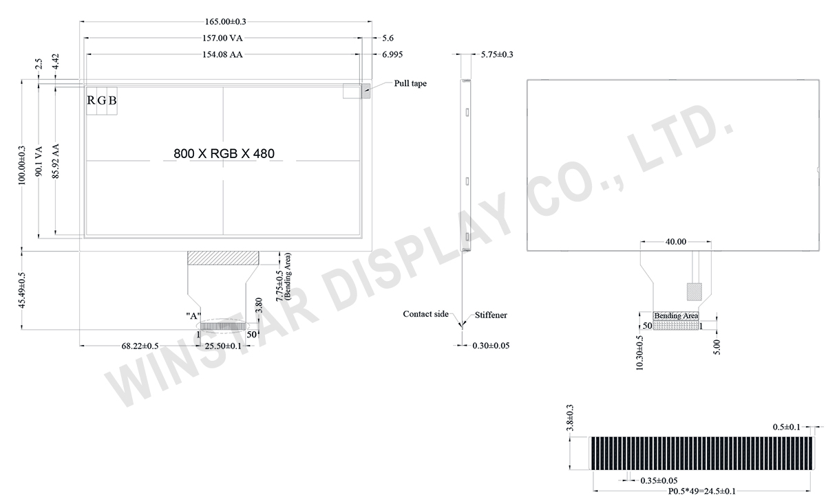 7-inch 800x480 High Brightness O-Film TFT Display - WF70B4SZAGDNN0
