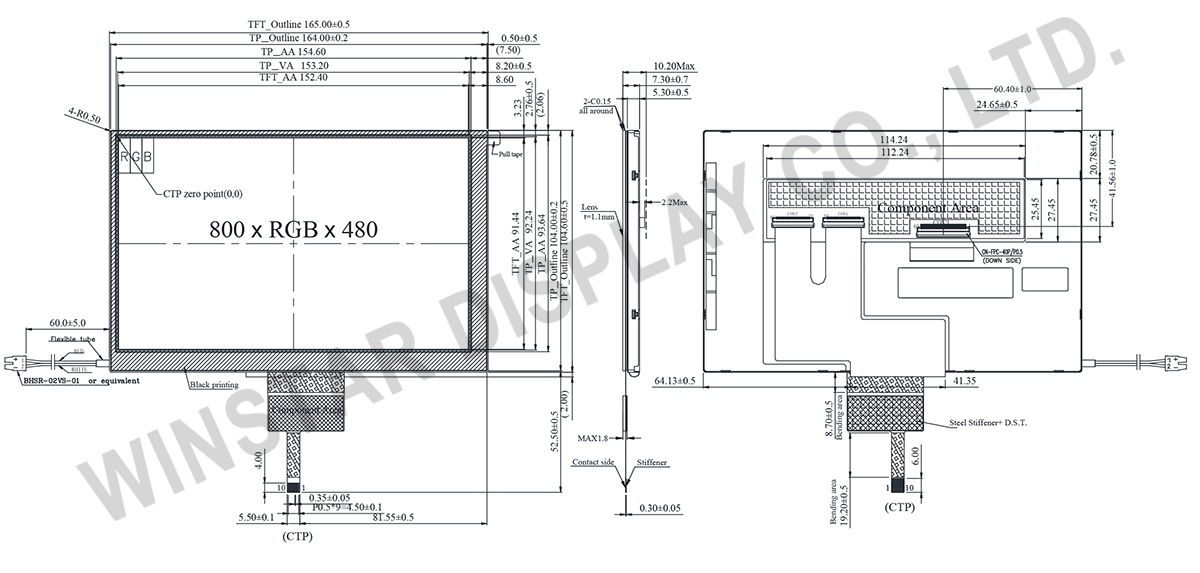 7 inch 800×480 High Brightness TFT-LCD Display-WF70C4SIAGDNG0