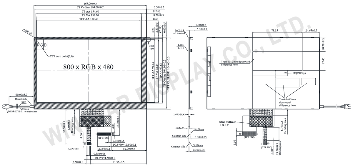 7-inch Sunlight-Viewable IPS TFT LCD with Capacitive Touch Panel - WF70D2SWAGLNG0