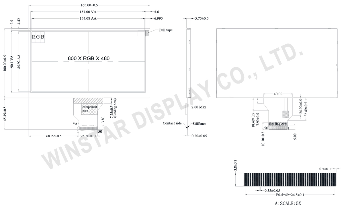 7 inch 800x480 High Brightness TFT LCD Display - WF70D3SIAGDNN0