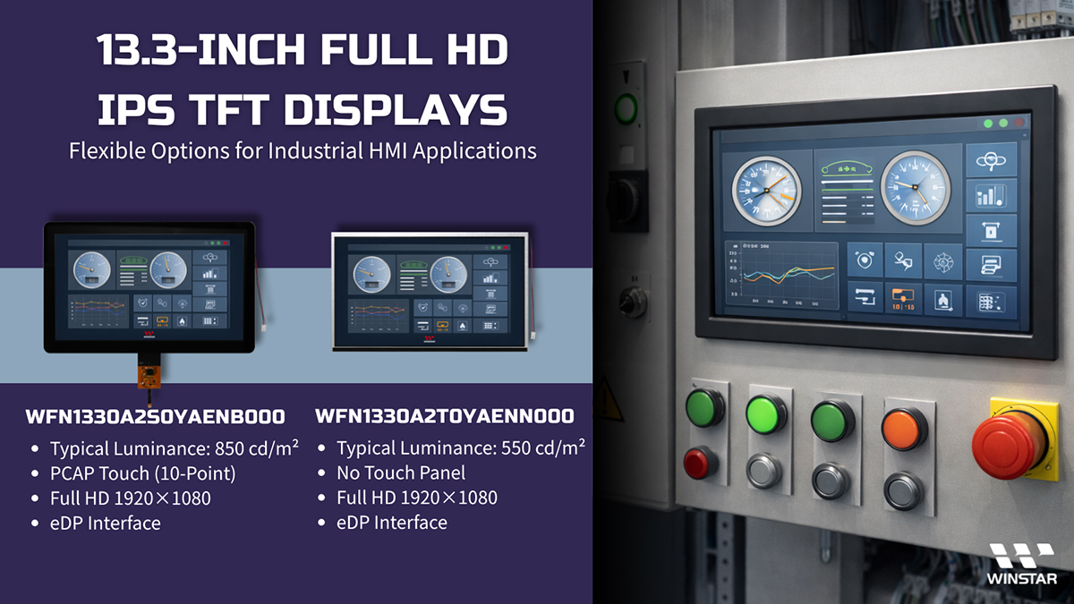 13,3-Zoll Full-HD IPS TFT-Display – Flexible Optionen für industrielle HMI-Anwendungen – WFN1330A2S0YAENB000